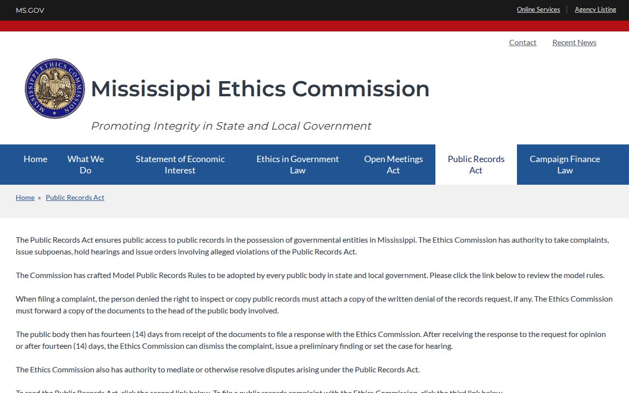 Mississippi public records access route for a Choctaw County released inmate mugshot request